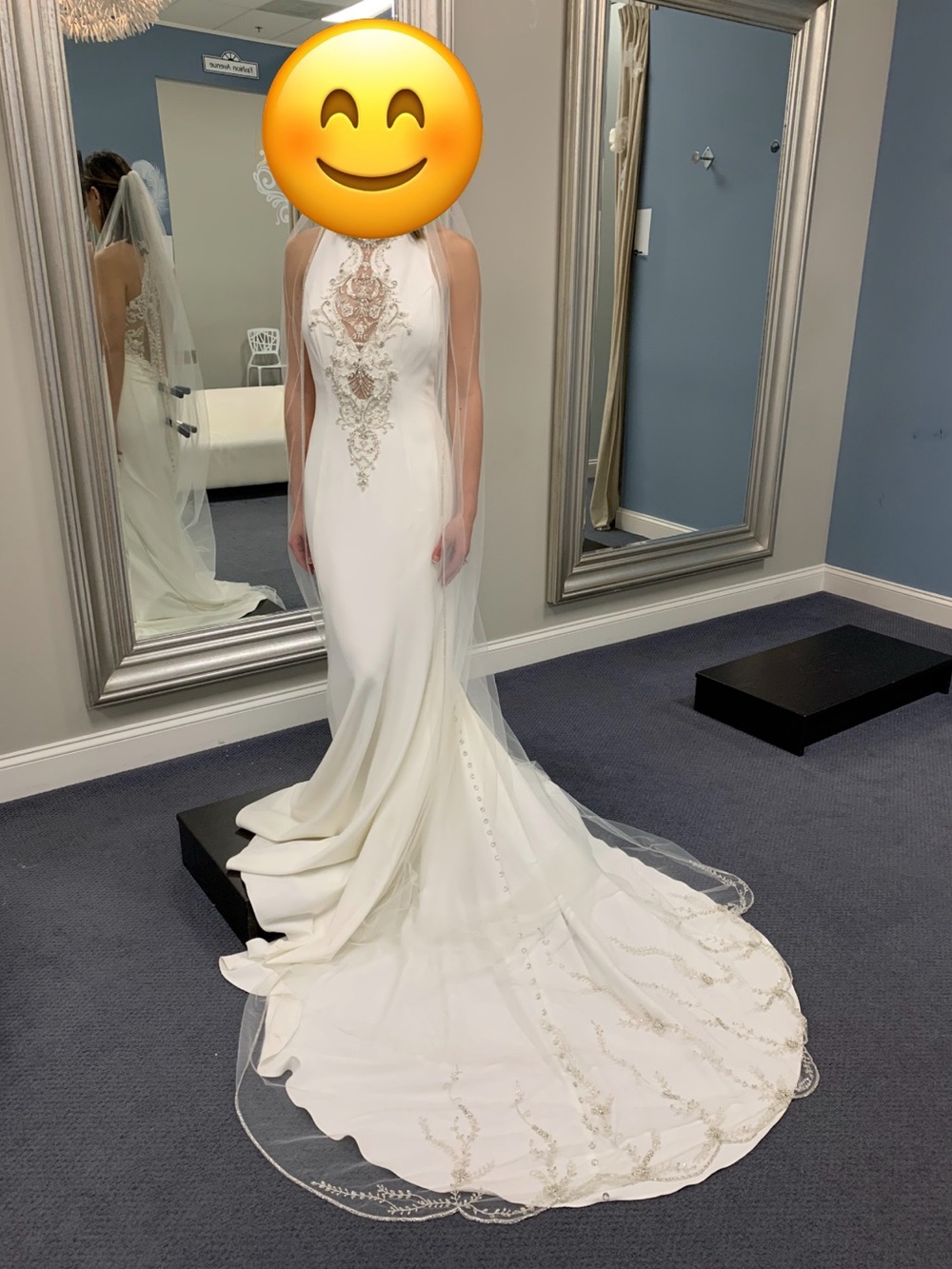 Sottero and Midgley White Halter Wedding Gown with Gold Embroidery